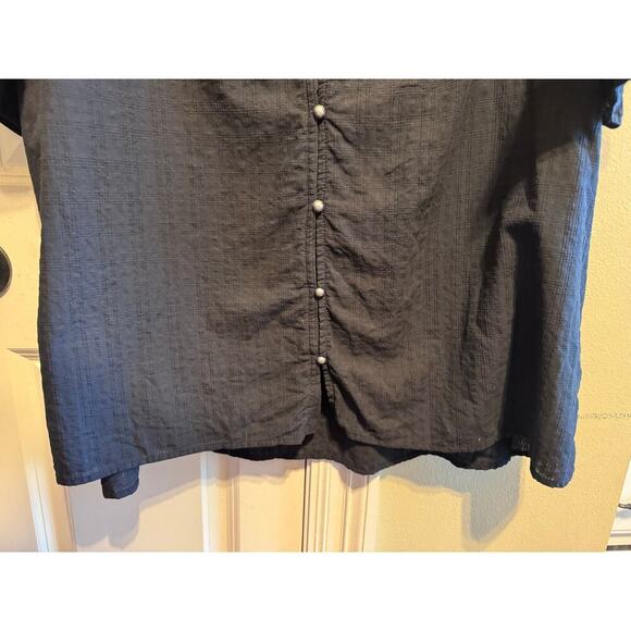 Terra & Sky V-Neck Short Ruffle Black Sleeve Button up Cotton Shirt Blouse Sz 2X - Picture 11 of 12